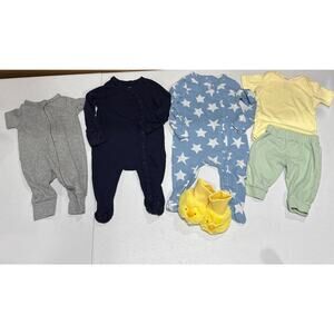 Baby Boy 0-3M Footie Pajamas, Bodysuit, Bottom, Footless Stars Chicks Multicolor